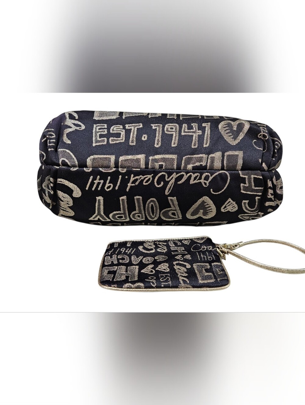 Coach Poppy Graffiti 2010 Black & Gold Storypatch Print Tote with Wristlet - Picture 5 of 16